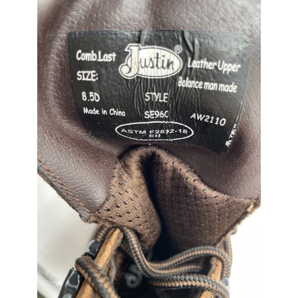 Justin DRYWALL BROWN COWHIDE SE960 Men's NWD Boot Brown Mismatched Sizes - Picture 10 of 11